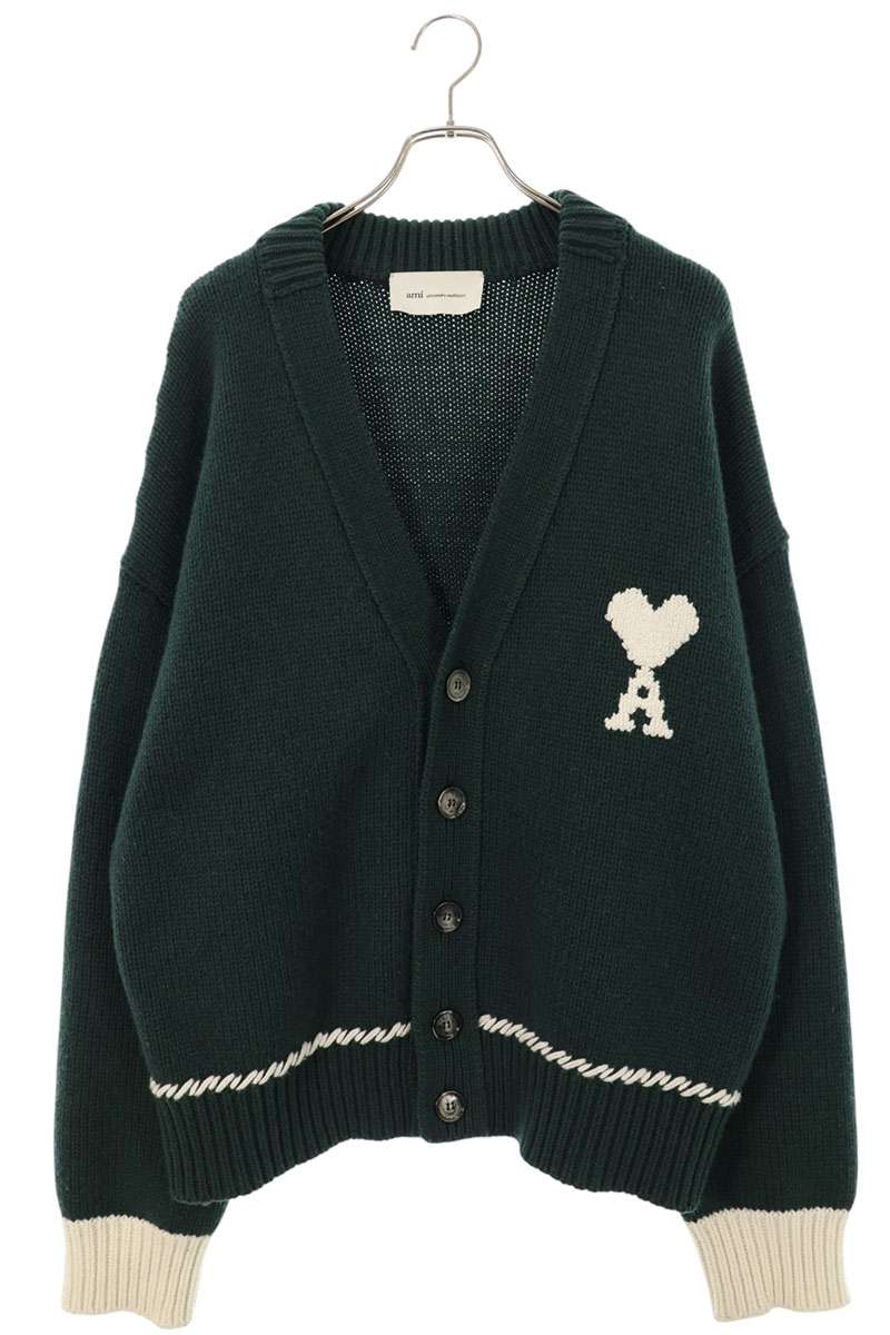AMI Alexandre Mattiussi A Logo Jacquard Wool Cardigan Size L