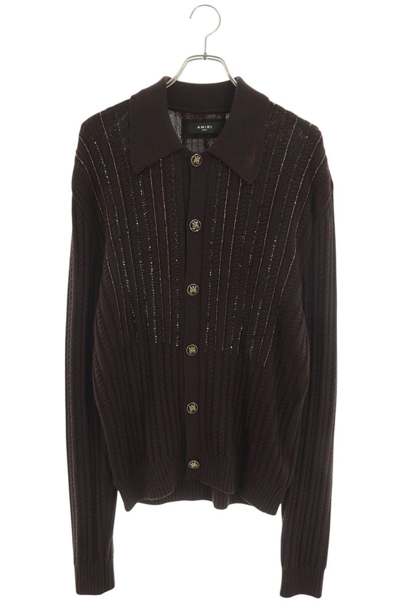 AMIRI Sequin Embellished Wool Knit Cardigan Brown Size L