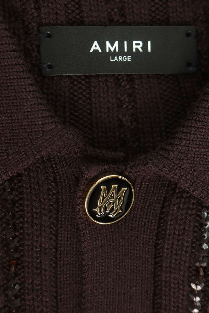 AMIRI Sequin Embellished Wool Knit Cardigan Brown Size L