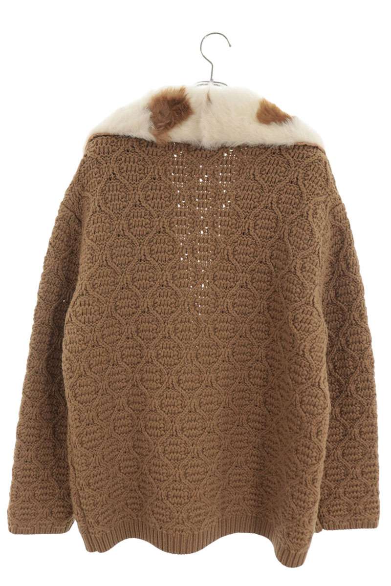 GUCCI Detachable Shearling Collar Knit Cardigan Brown Size M