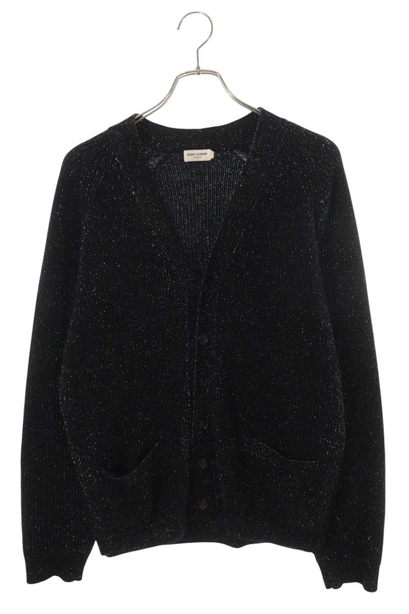 SAINT LAURENT PARIS Black Lurex Wool Cashmere Blend Size L