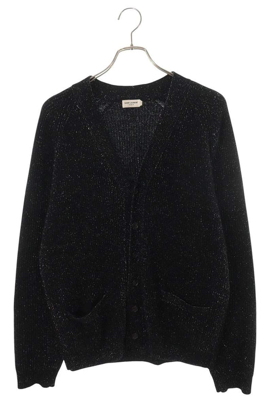 SAINT LAURENT PARIS Black Lurex Wool Cashmere Blend Size L