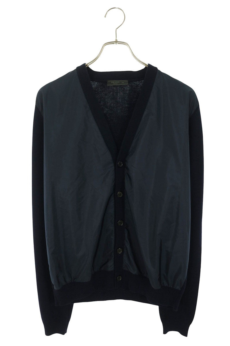 PRADA Nylon Panel Wool Cardigan Navy Size 46