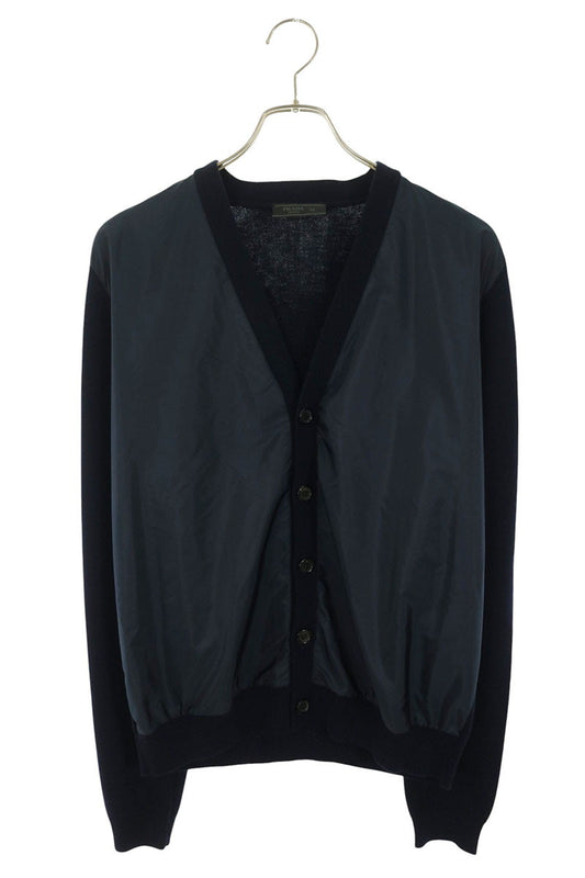 PRADA Nylon Panel Wool Cardigan Navy Size 46