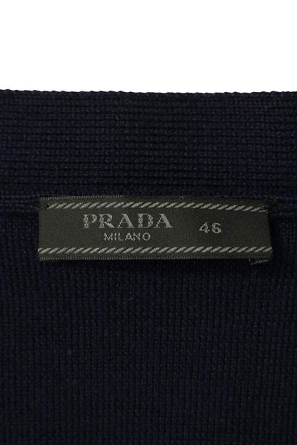 PRADA Nylon Panel Wool Cardigan Navy Size 46