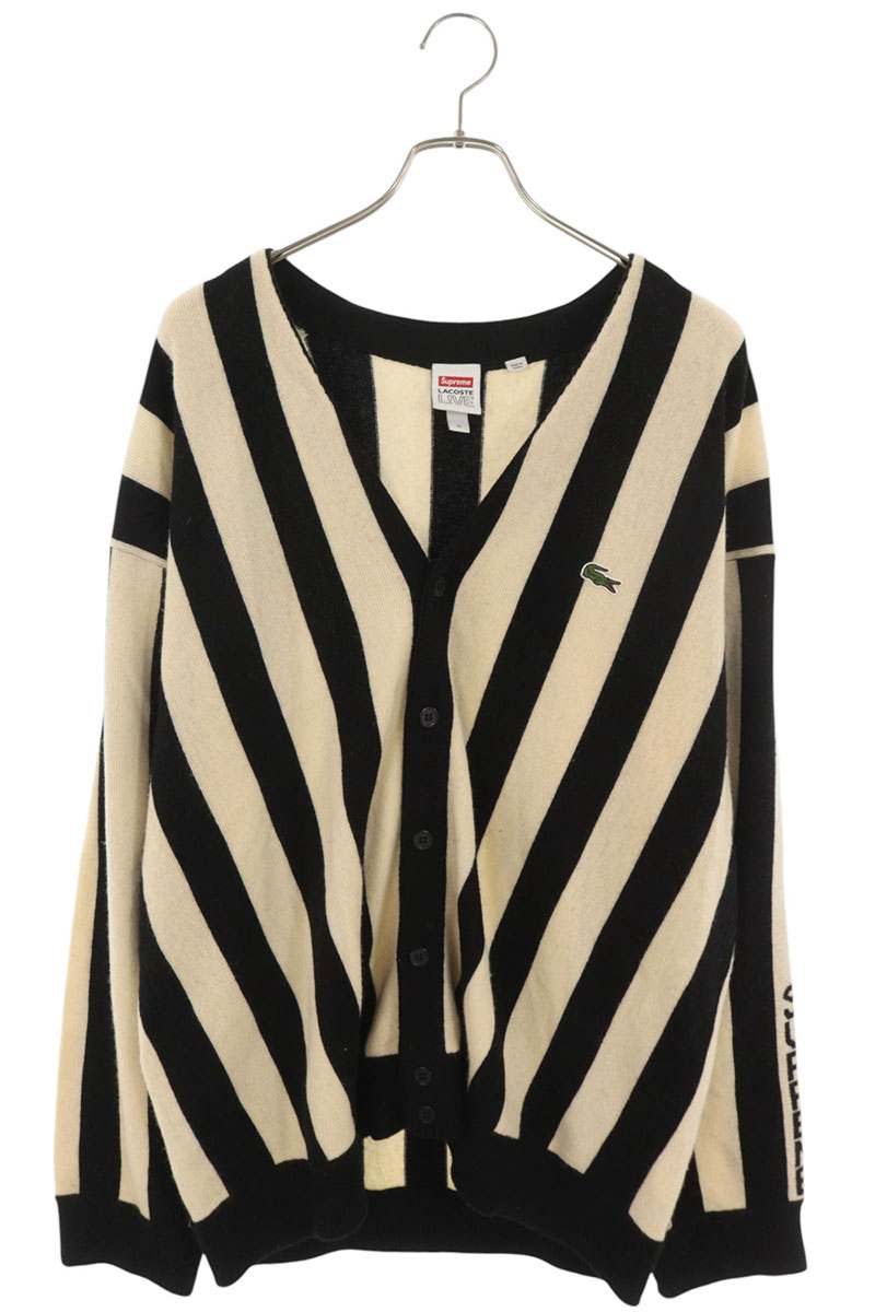 SUPREME 19AW x Lacoste Stripe Cardigan Wool Blend Size XL