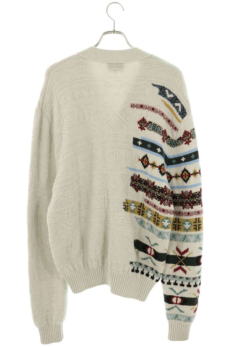 HERMES Cashmere Blend Fair Isle Cardigan Gray Size L