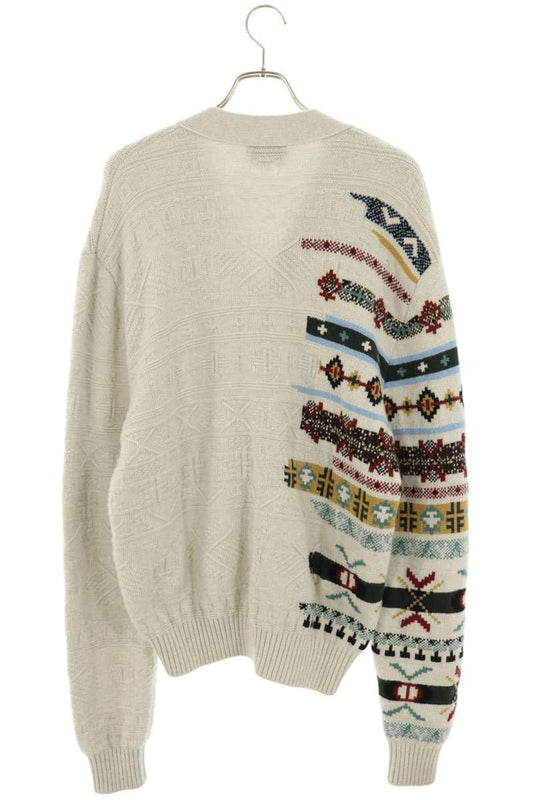 HERMES Cashmere Blend Fair Isle Cardigan Gray Size L