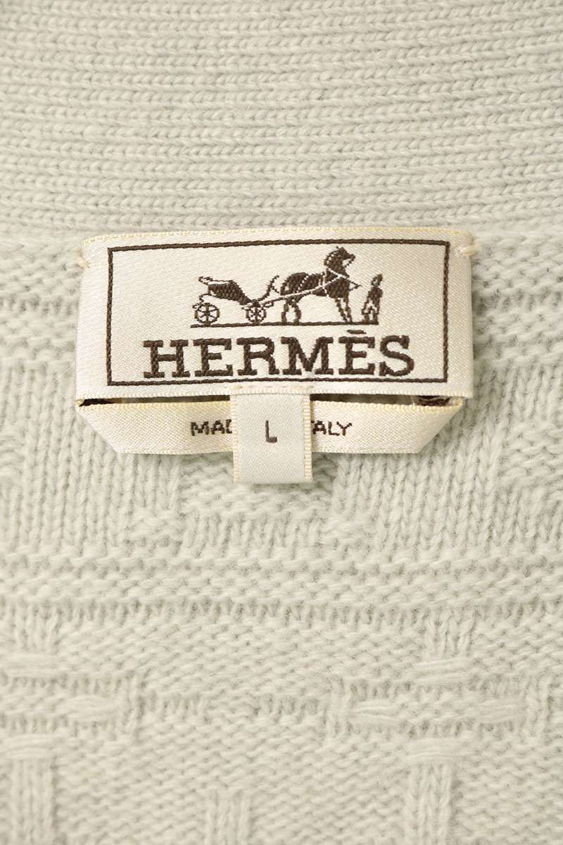 HERMES Cashmere Blend Fair Isle Cardigan Gray Size L