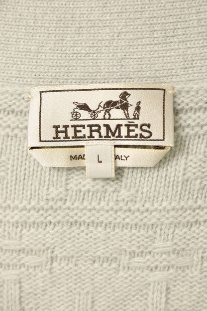 HERMES Cashmere Blend Fair Isle Cardigan Gray Size L