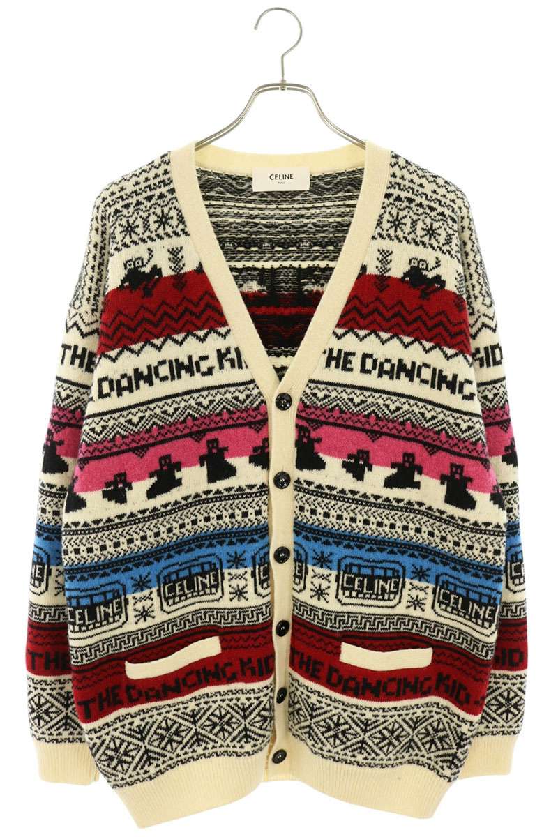 CELINE Wool Jacquard Loose Cardigan Multi Size S