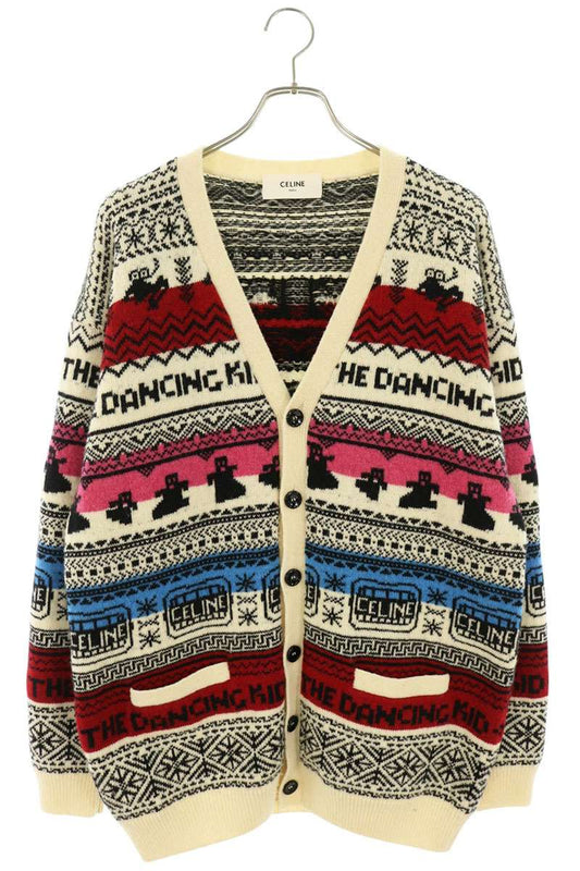 CELINE Wool Jacquard Loose Cardigan Multi Size S