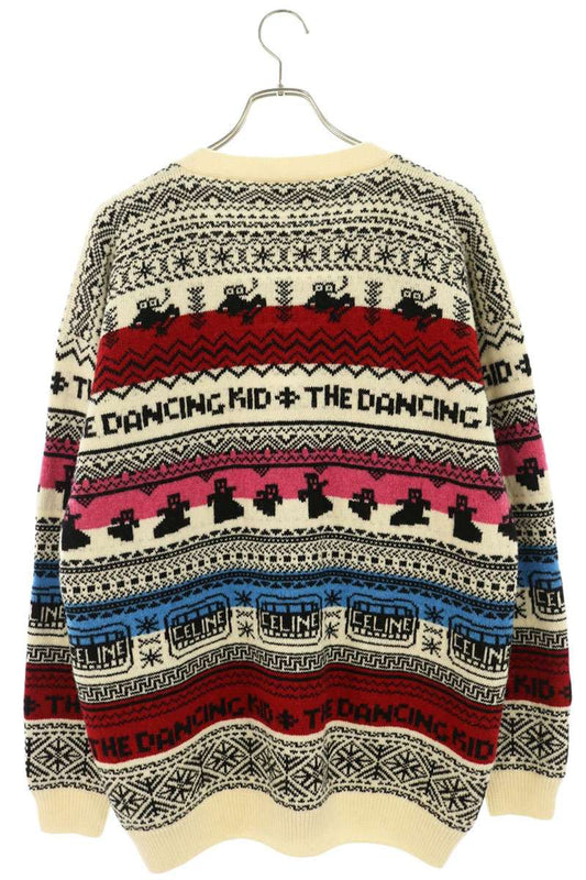 CELINE Wool Jacquard Loose Cardigan Multi Size S