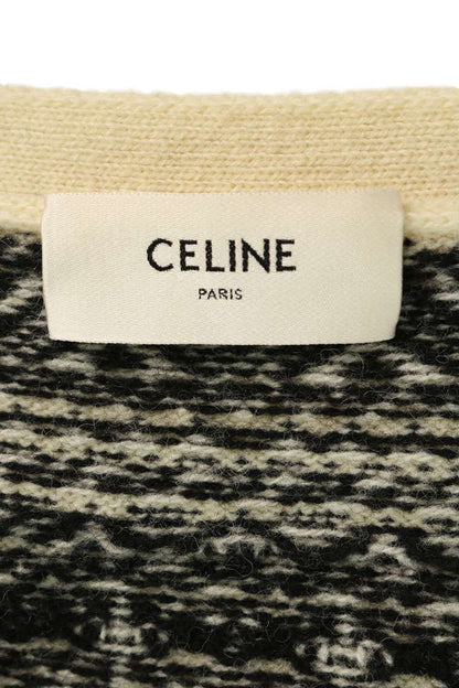 CELINE Wool Jacquard Loose Cardigan Multi Size S
