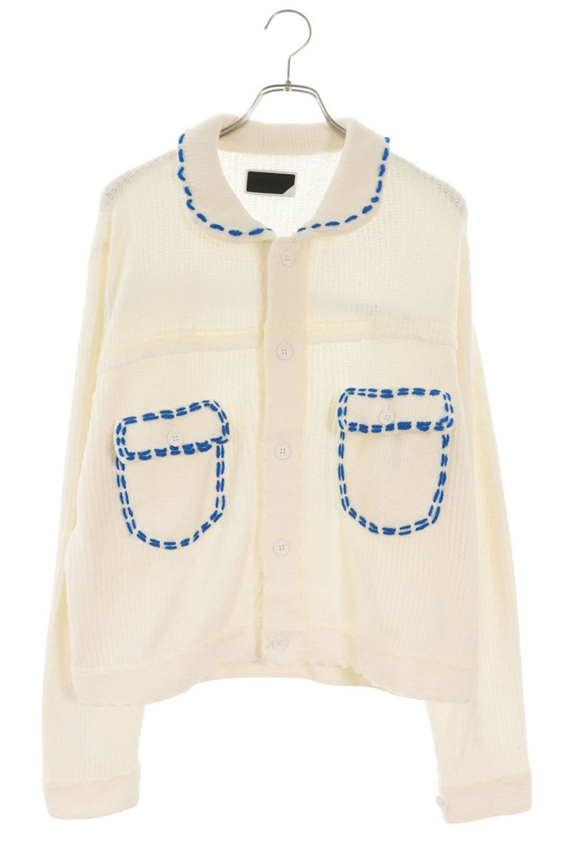 PHINGERIN Stitch Design Knit Cardigan White Size S