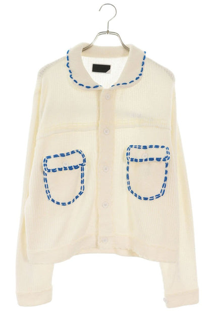 PHINGERIN Stitch Design Knit Cardigan White Size S
