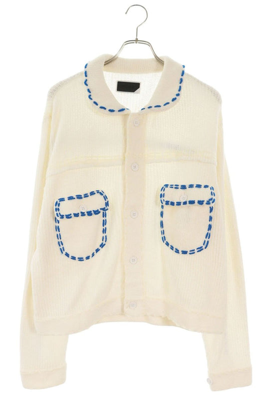 PHINGERIN Stitch Design Knit Cardigan White Size S
