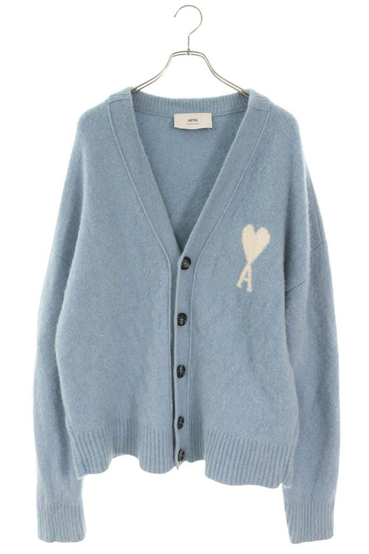 AMI Alexandre Mattiussi Heart Logo Light Blue Cardigan Size M