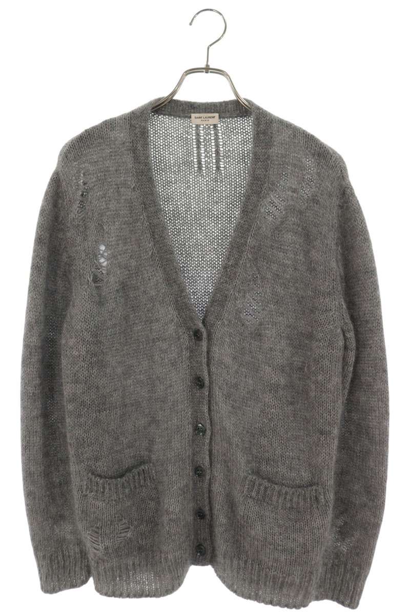 SAINT LAURENT PARIS Distressed Mohair Cardigan Gray Size XS