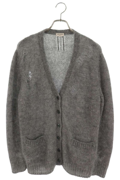 SAINT LAURENT PARIS Distressed Mohair Cardigan Gray Size XS