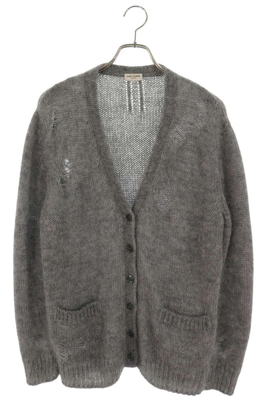 SAINT LAURENT PARIS Distressed Mohair Cardigan Gray Size XS