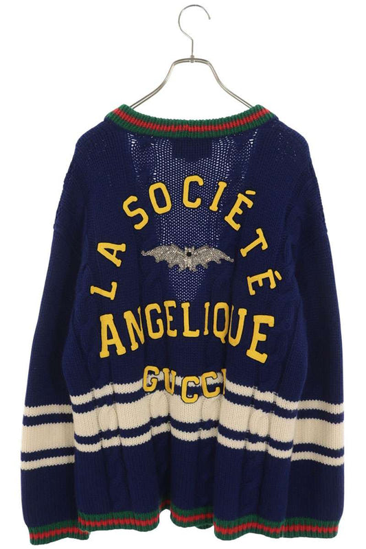 GUCCI Rhinestone Cable Knit Cardigan Blue Size S