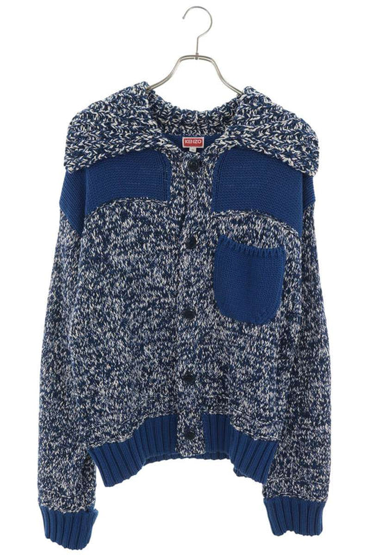 KENZO Cotton Fisherman Cardigan Blue/White Size M