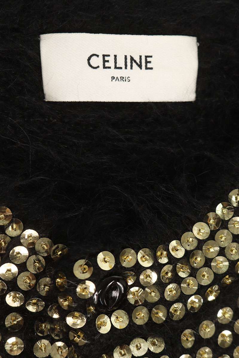 CELINE Black Sequin Tiger Embroidered Cardigan Size M