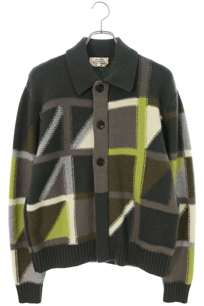 HERMES 25AW Geometric Variable Cardigan Green Size S