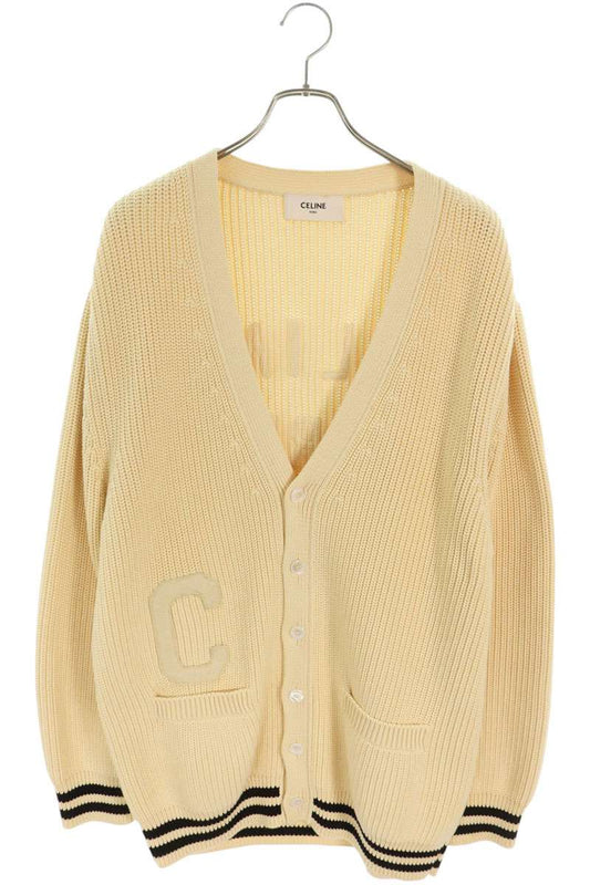 CELINE Back Logo Felt Patch Cardigan Off White Size M