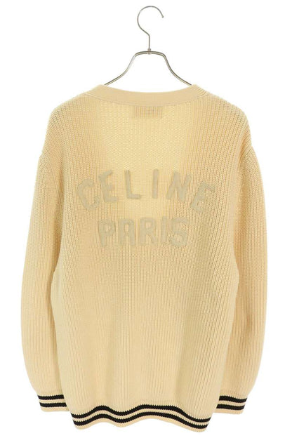 CELINE Back Logo Felt Patch Cardigan Off White Size M