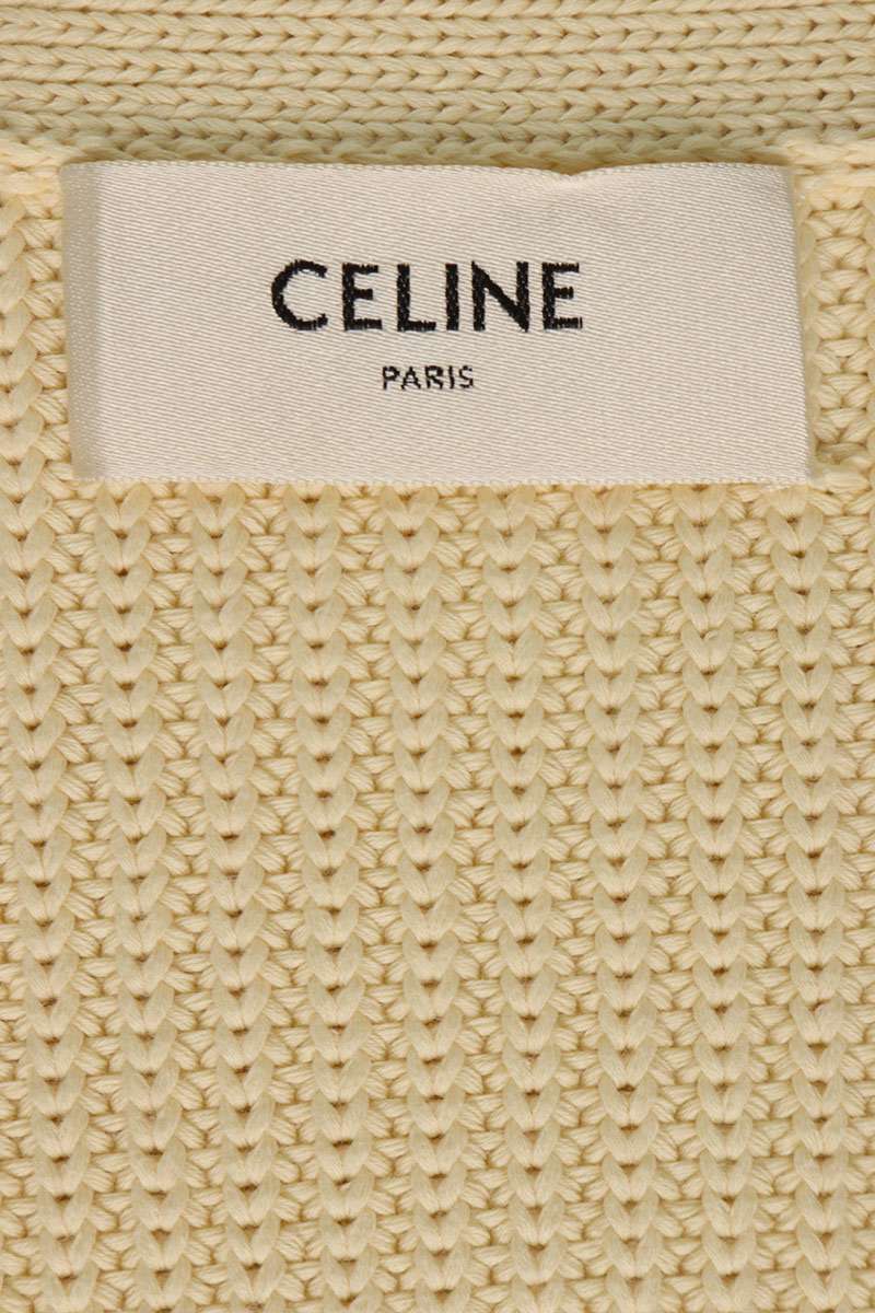 CELINE Back Logo Felt Patch Cardigan Off White Size M