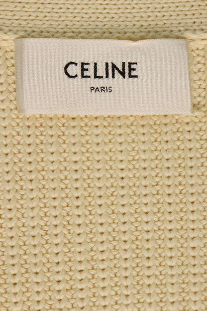 CELINE Back Logo Felt Patch Cardigan Off White Size M