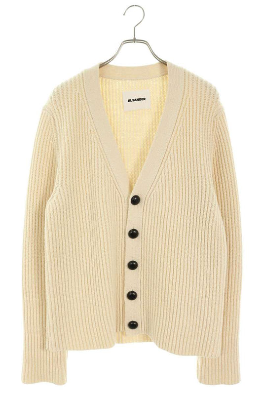 JILSANDER Beige Wool Cotton Blend Rib Knit Cardigan Size 44
