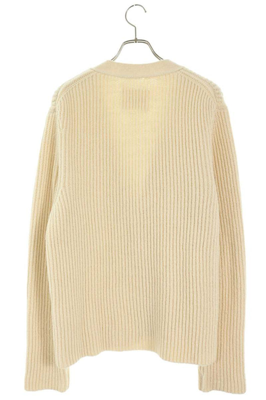 JILSANDER Beige Wool Cotton Blend Rib Knit Cardigan Size 44