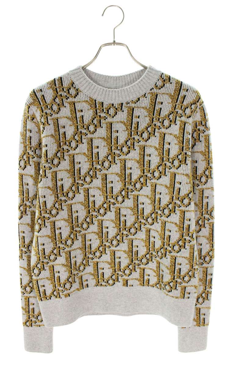 DIOR Oblique All-Over Pattern Crewneck Knit Gray Size S