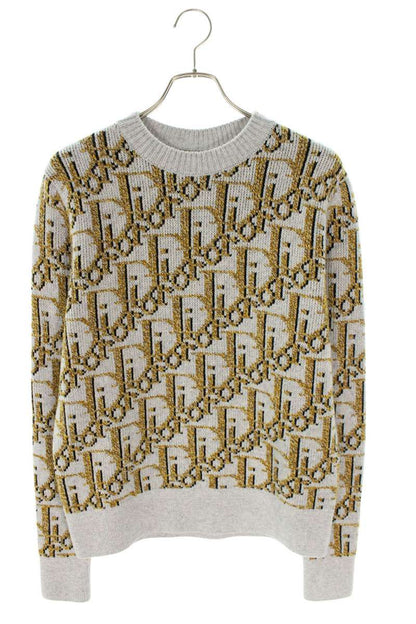 DIOR Oblique All-Over Pattern Crewneck Knit Gray Size S