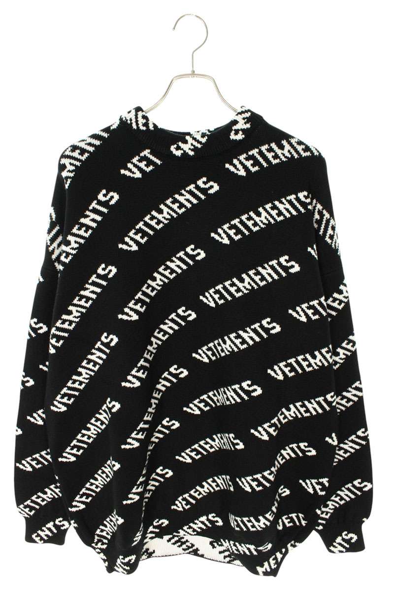 Vetements 25SS Logo All-Over Print Knit Sweater Black Size M
