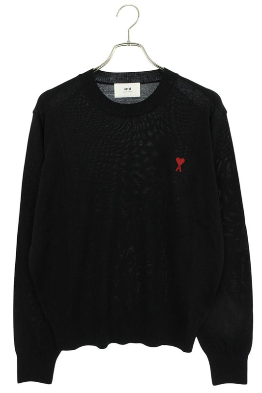 AMI 25SS Embroidered Crewneck Knit Sweater Black Size XL