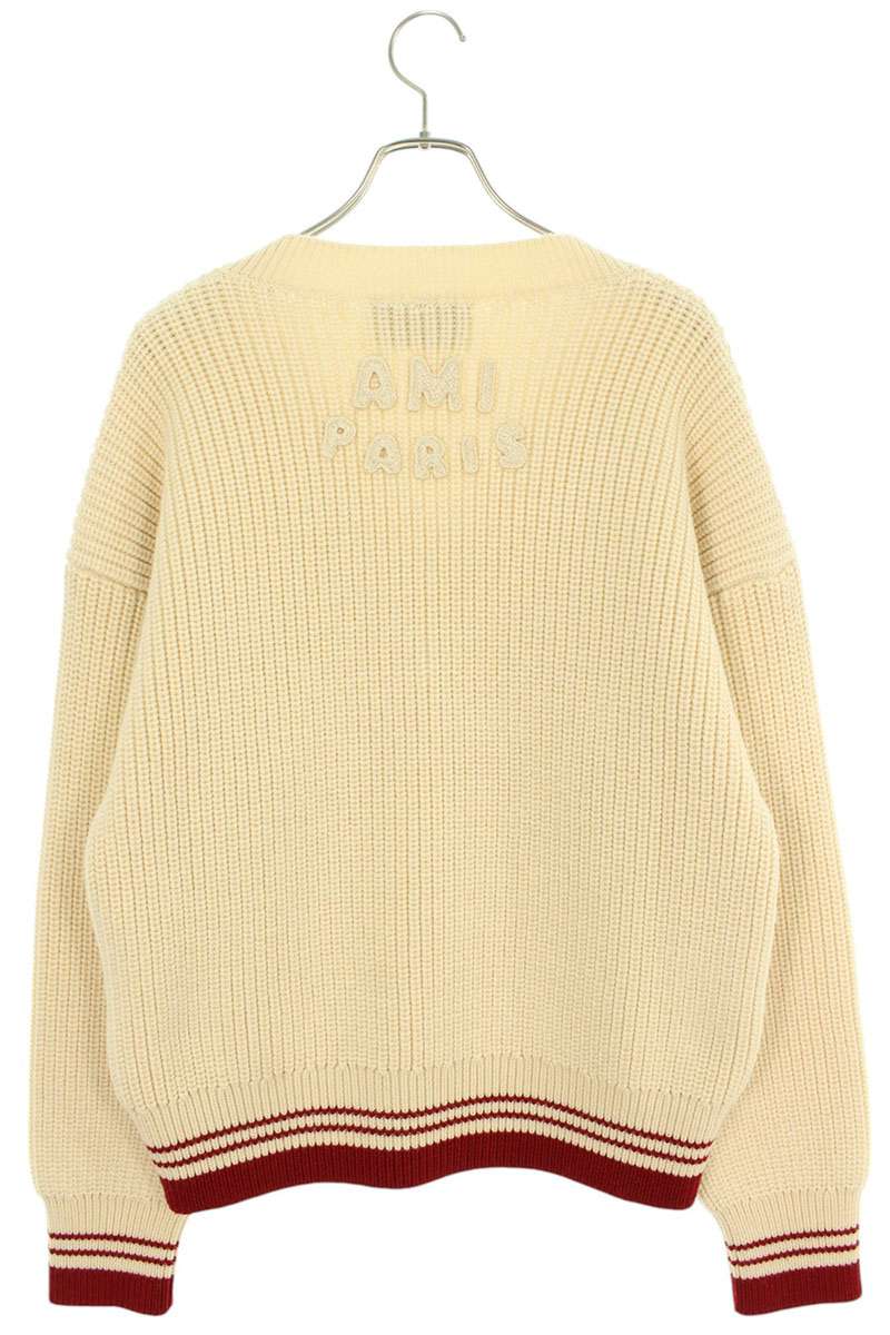 AMI 25SS Embroidered V-Neck Knit Sweater White Size XL