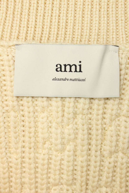 AMI 25SS Embroidered V-Neck Knit Sweater White Size XL