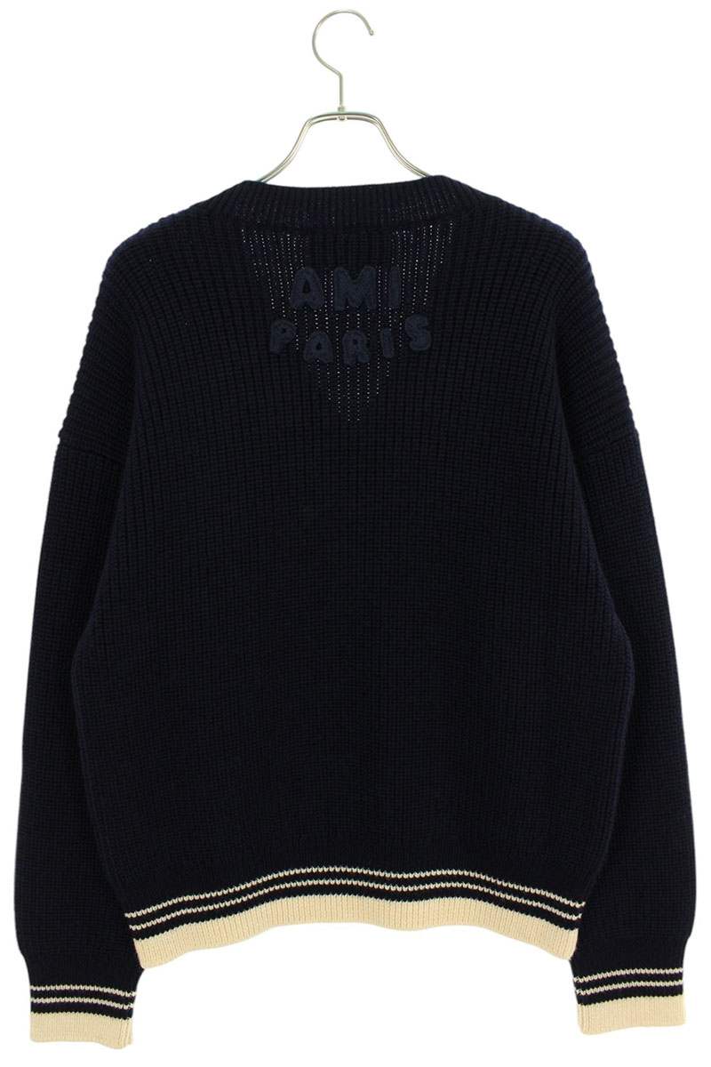 AMI 25SS Embroidered V-Neck Knit Sweater Blue Size XL