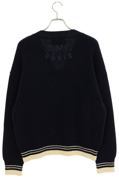 AMI 25SS Embroidered V-Neck Knit Sweater Blue Size XL