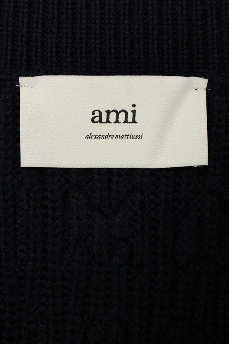 AMI 25SS Embroidered V-Neck Knit Sweater Blue Size XL