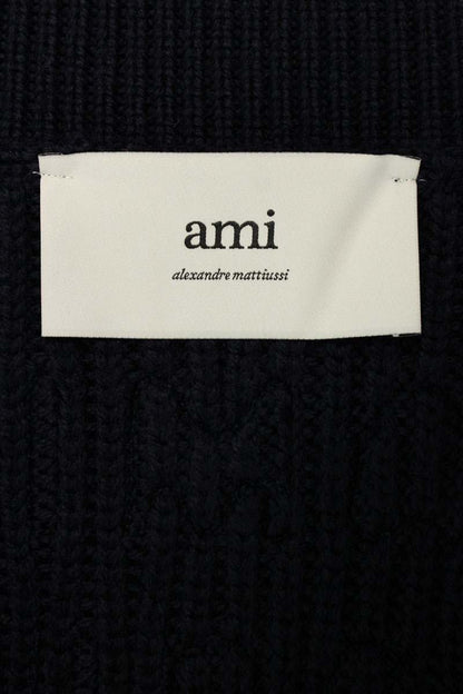AMI 25SS Embroidered V-Neck Knit Sweater Blue Size XL