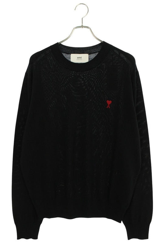 AMI 25SS Embroidered Crewneck Knit Sweater Black Size XXL