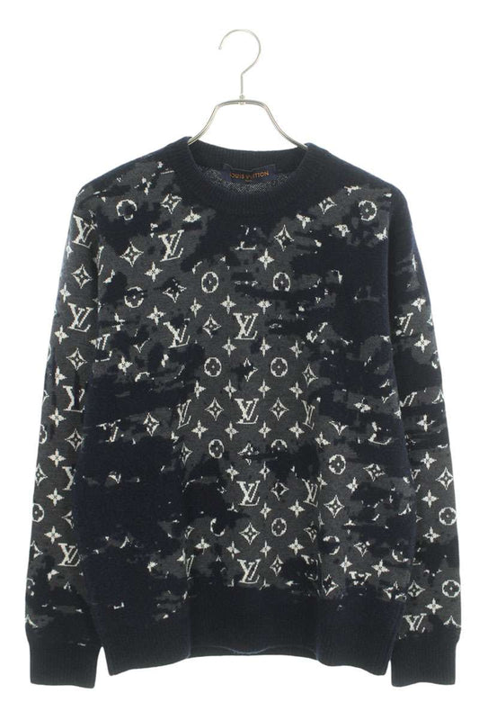 Louis Vuitton Distressed Monogram Crewneck Knit Navy Size M