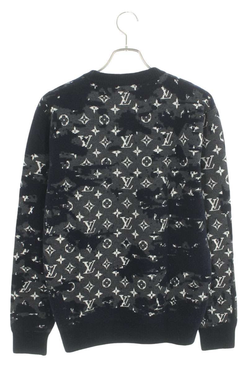 Louis Vuitton Distressed Monogram Crewneck Knit Navy Size M