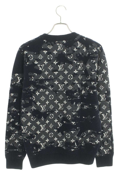 Louis Vuitton Distressed Monogram Crewneck Knit Navy Size M