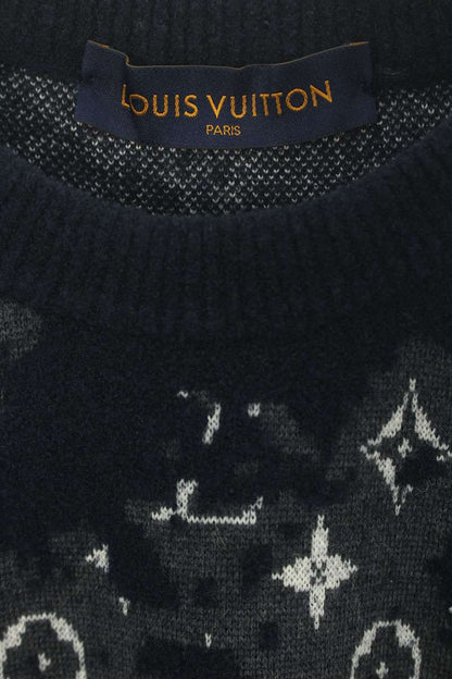 Louis Vuitton Distressed Monogram Crewneck Knit Navy Size M